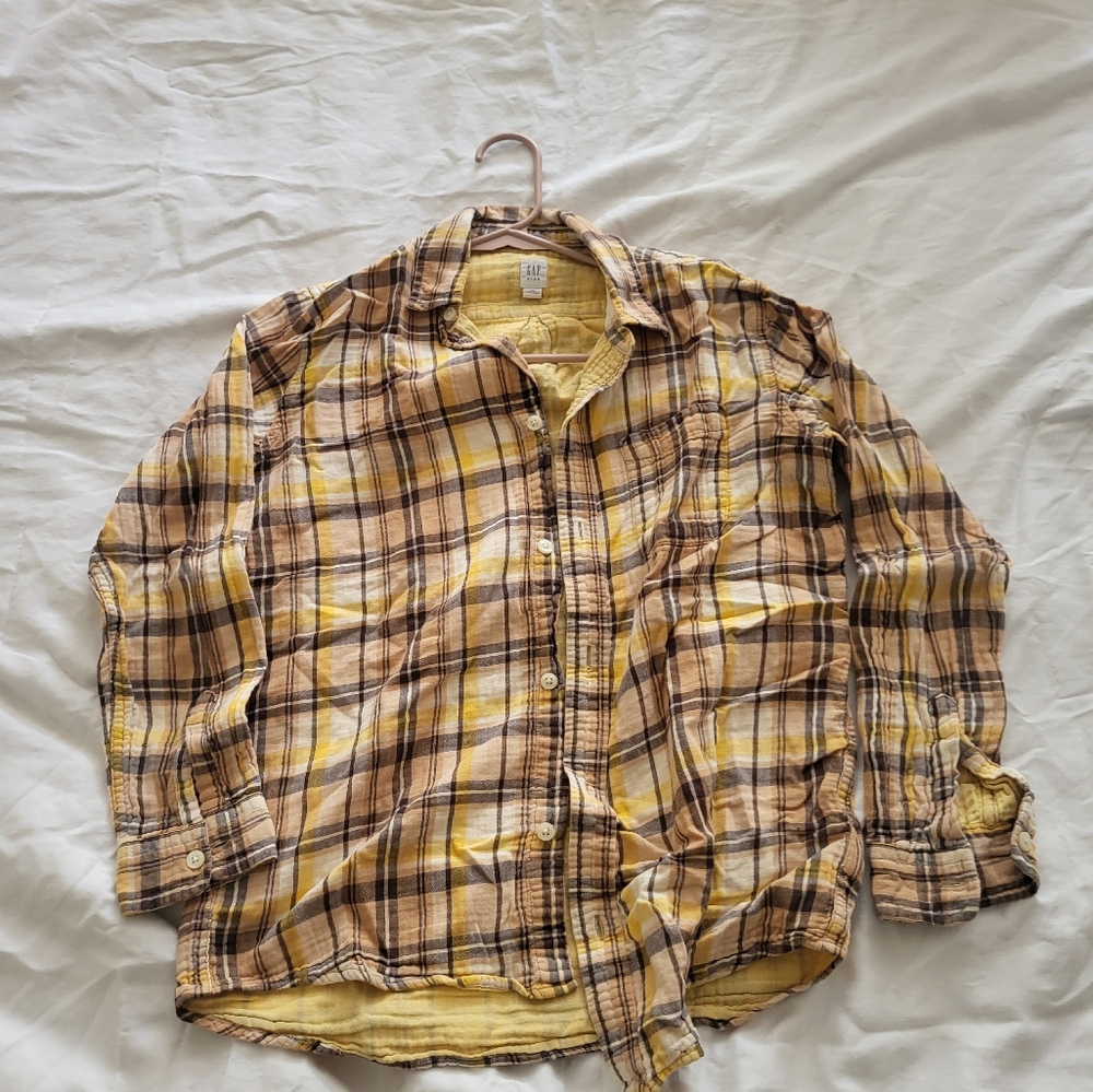 GAP Kids Yellow and Tan Plaid Shirt